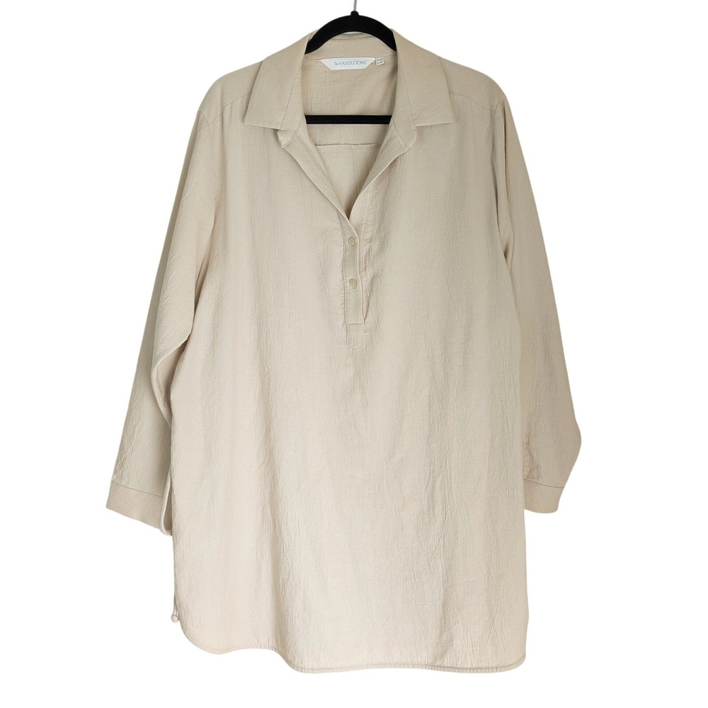 The Handloom Beige 100% Cotton Oversized Tunic Top Drawstring Back One Size